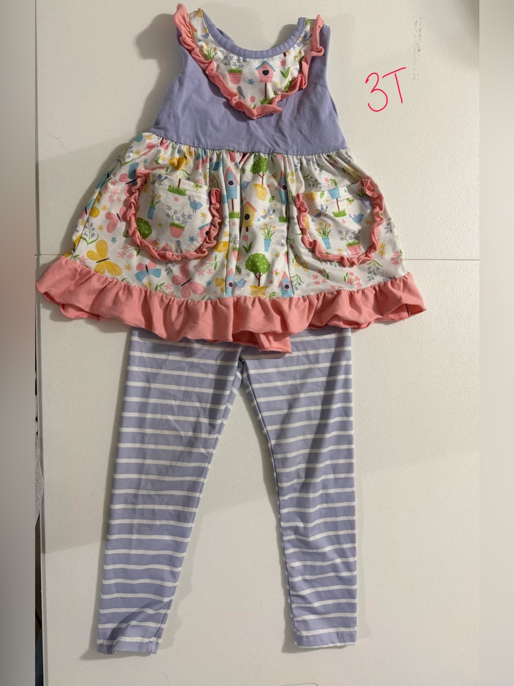 Girls Lavender & Pink Floral Tunic with Striped Leggings - Matching Set